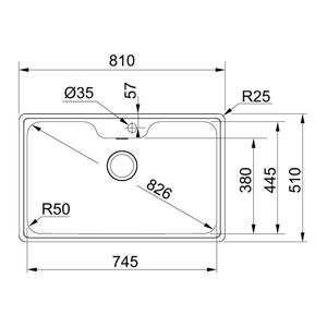 Cuba De Sobrepor Retangular Bell Franke 74,5x44,5 c/ válvula 4,5