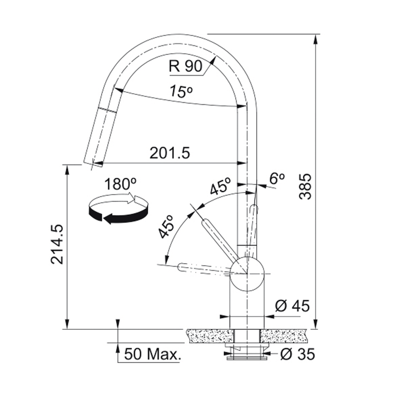 Misturador monocomando Atlas Neo J com bica em J alta extensível